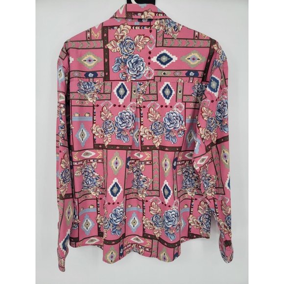 Woolrich Size Large Womens Top Pink Aztec Floral Button Up Shirt - Picture 4 of 4